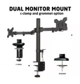 DUAL MONITOR MOUNT / BRACKET C-Clamp and Grommet 13KG per arm 2 MONITORS