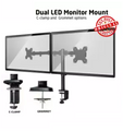 DUAL MONITOR MOUNT / BRACKET C-Clamp and Grommet 13KG per arm 2 MONITORS