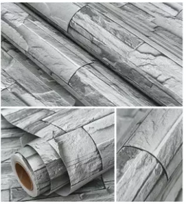 GREY STONE BRICKS (45CM x 10M) Quality Self Adhesive 3D Waterproof PVC Wall Sticker decor decoration paper design for closet cabinet door furniture Home Office Living Room Kitchen Bedroom Toilet Bathroom Restaurant Outdoor Garden Background